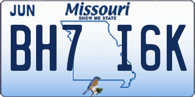 MO license plate BH7I6K