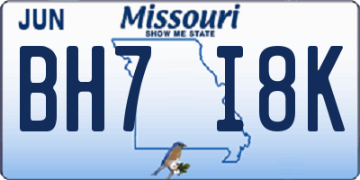MO license plate BH7I8K