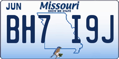 MO license plate BH7I9J