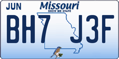 MO license plate BH7J3F