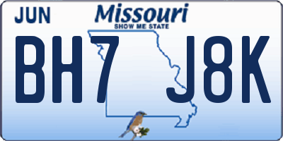 MO license plate BH7J8K