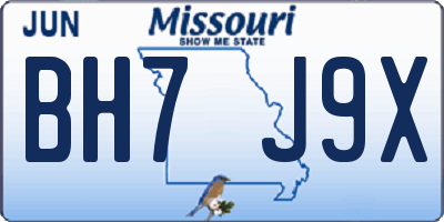 MO license plate BH7J9X