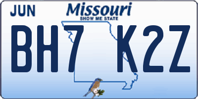 MO license plate BH7K2Z