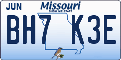 MO license plate BH7K3E