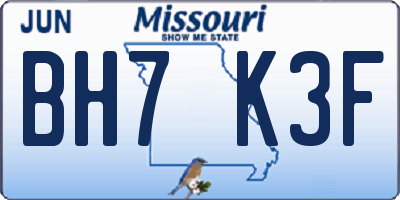MO license plate BH7K3F