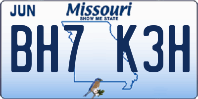 MO license plate BH7K3H