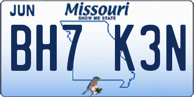 MO license plate BH7K3N