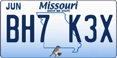 MO license plate BH7K3X