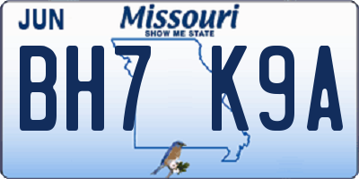 MO license plate BH7K9A