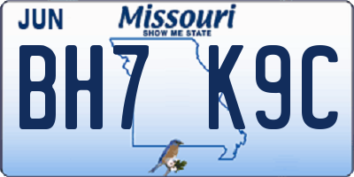 MO license plate BH7K9C