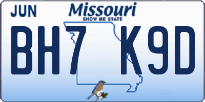 MO license plate BH7K9D