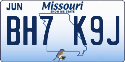 MO license plate BH7K9J