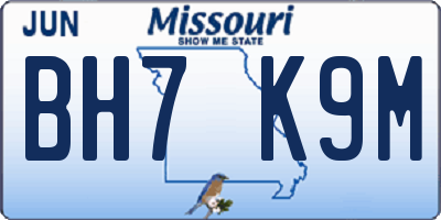 MO license plate BH7K9M