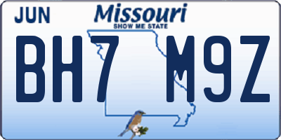 MO license plate BH7M9Z