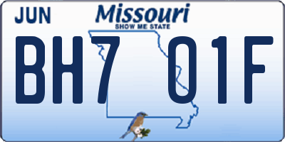 MO license plate BH7O1F