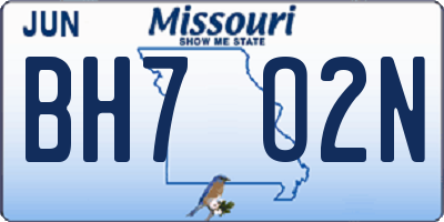 MO license plate BH7O2N