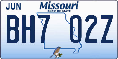MO license plate BH7O2Z