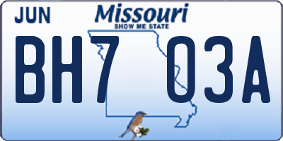 MO license plate BH7O3A