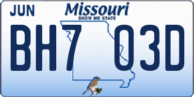 MO license plate BH7O3D
