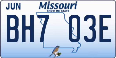 MO license plate BH7O3E