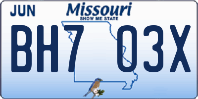 MO license plate BH7O3X