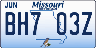 MO license plate BH7O3Z