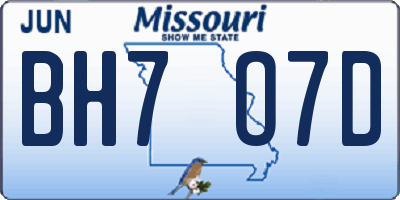 MO license plate BH7O7D