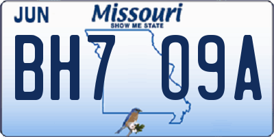 MO license plate BH7O9A
