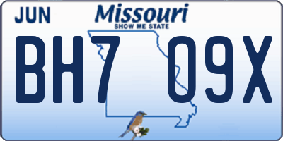 MO license plate BH7O9X