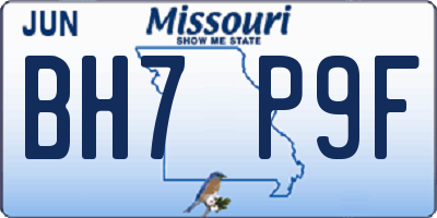 MO license plate BH7P9F