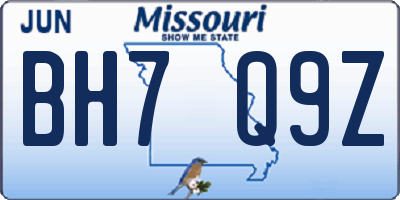 MO license plate BH7Q9Z