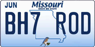 MO license plate BH7R0D