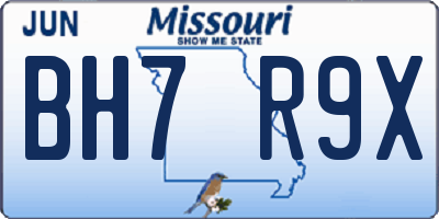 MO license plate BH7R9X
