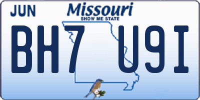 MO license plate BH7U9I