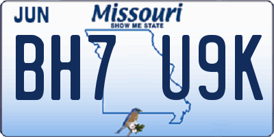 MO license plate BH7U9K
