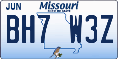 MO license plate BH7W3Z
