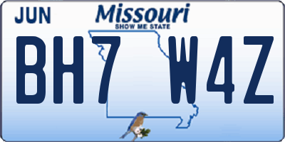 MO license plate BH7W4Z