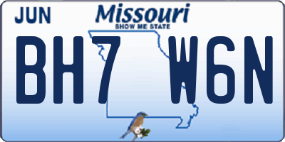 MO license plate BH7W6N