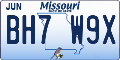 MO license plate BH7W9X