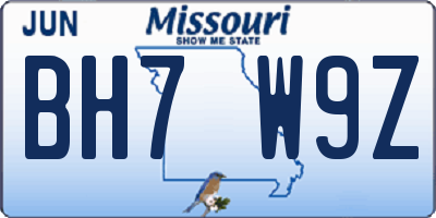 MO license plate BH7W9Z