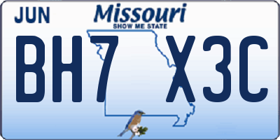 MO license plate BH7X3C