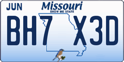 MO license plate BH7X3D