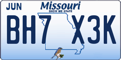 MO license plate BH7X3K