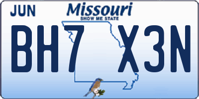 MO license plate BH7X3N