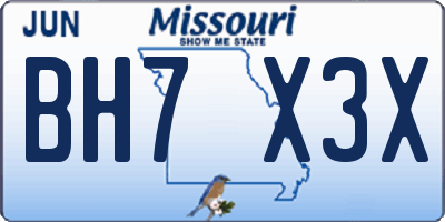 MO license plate BH7X3X