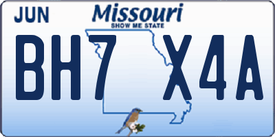 MO license plate BH7X4A