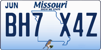MO license plate BH7X4Z