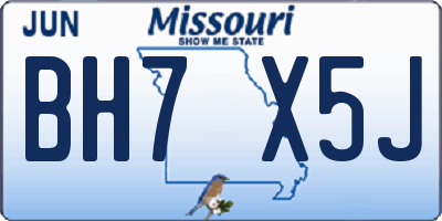 MO license plate BH7X5J