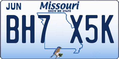 MO license plate BH7X5K