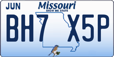 MO license plate BH7X5P